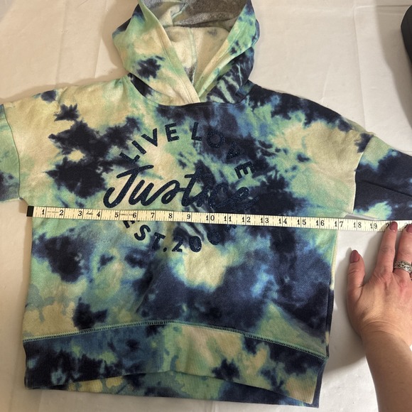 Justice Girls Tie Dye Hoodie Navy Blue & Green Pullover Sweatshirt Small 7/8 - Picture 6 of 8